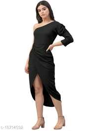 Lycra Solid Black Western Dress - L