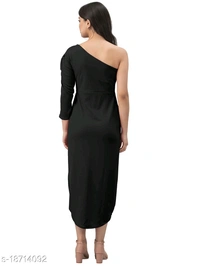 Lycra Solid Black Western Dress - L