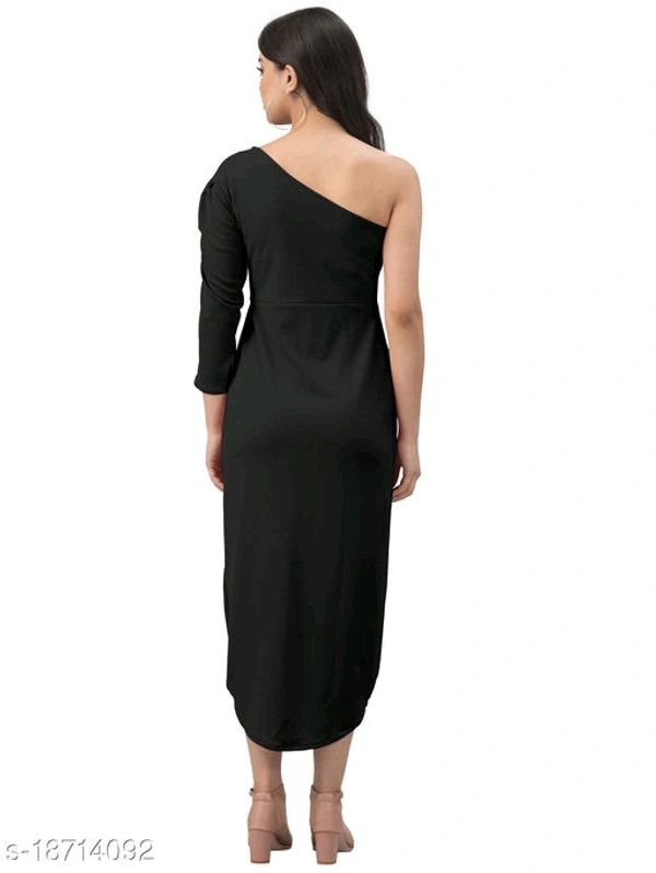 Lycra Solid Black Western Dress - L