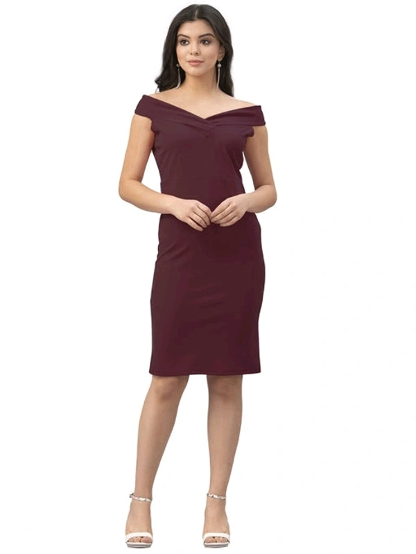 Lycra Solid Brown Western Dress - XL