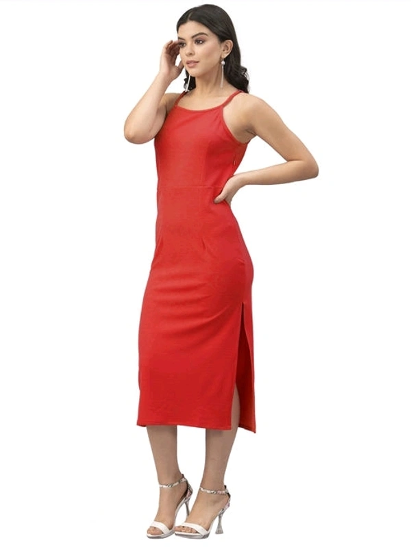 Lycra Solid Red Western Dress - M