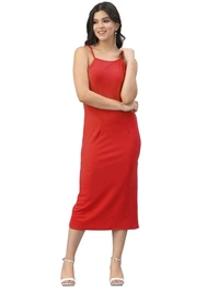Lycra Solid Red Western Dress - M