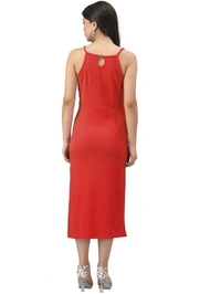 Lycra Solid Red Western Dress - M