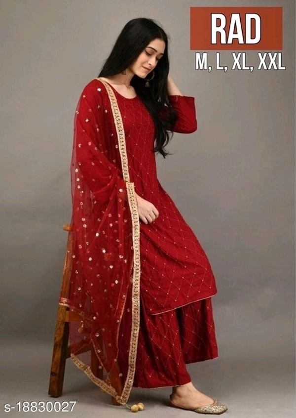 Office Kurti Plazzo And Dupatta Set With Mirror Embroidery Work4 - XL