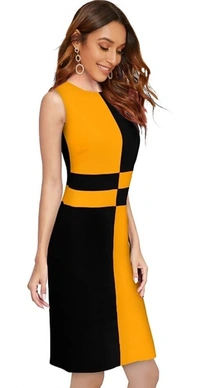 Sleeveless Checkered Hosiery Yellow And Red Bodycon Dress - L