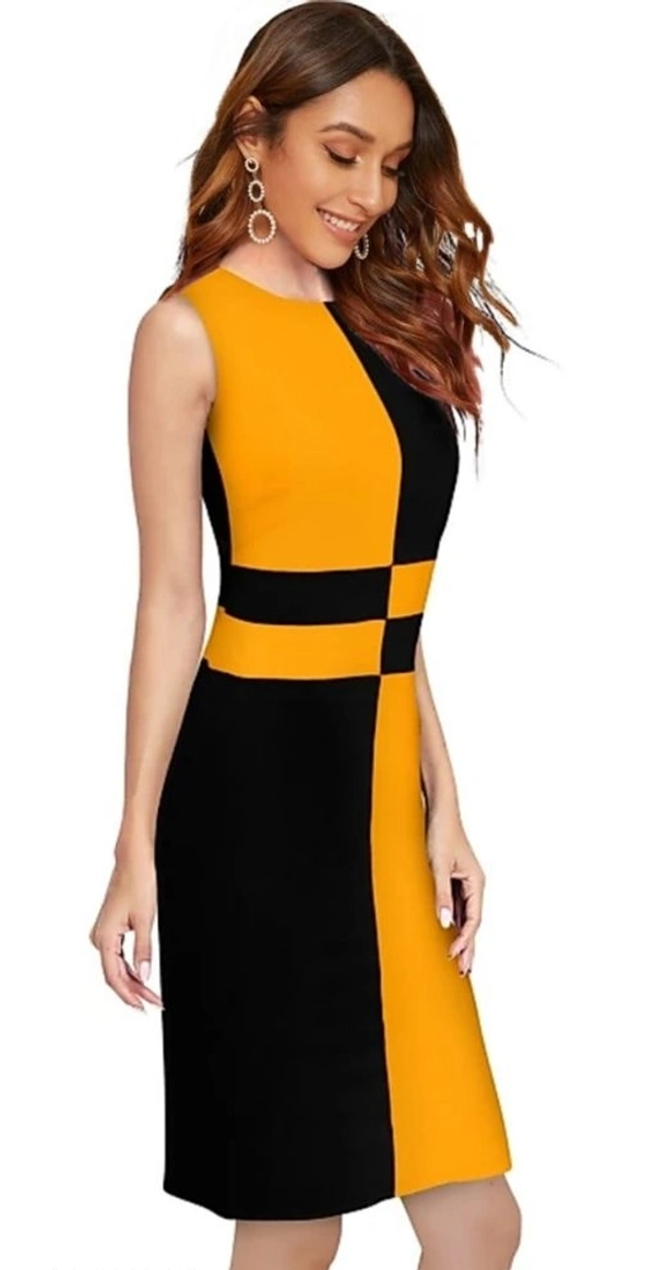 Sleeveless Checkered Hosiery Yellow And Red Bodycon Dress - L