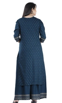 THE VASTRA Rayon Rama Green Kurti Sharara & Dupatta Set For Women & Girls - M