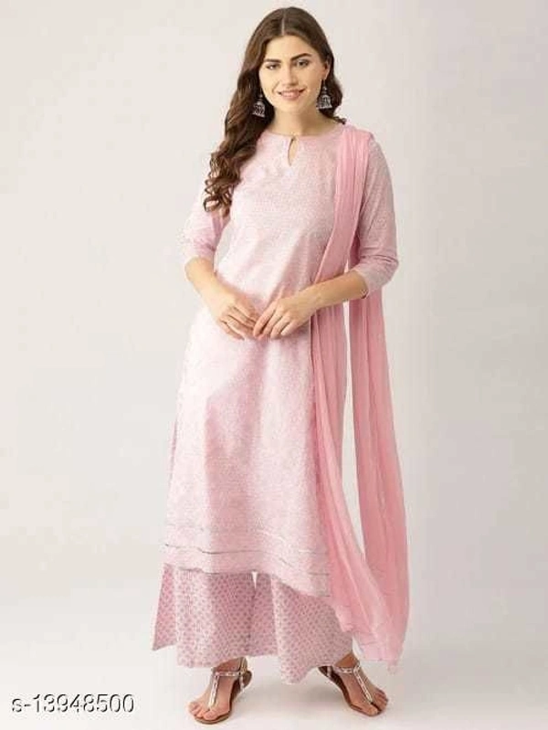 Women Cotton A-line Printed Long Kurti With Palazzos - XXL
