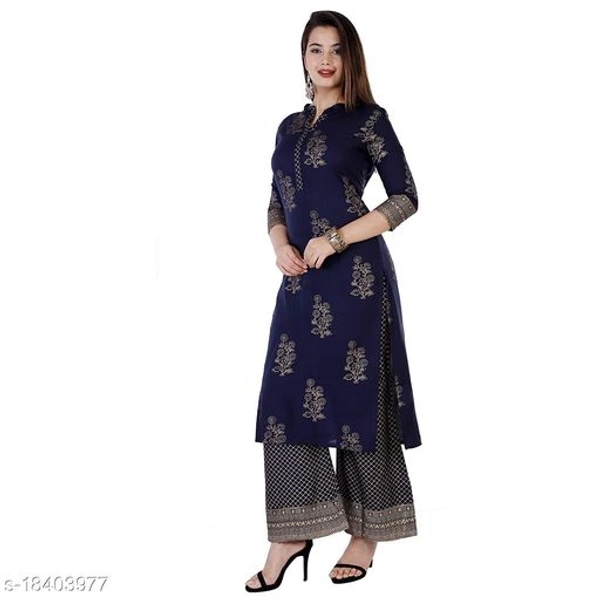 Women Rayon A-line Printed Long Kurti With Palazzos45 - XXL