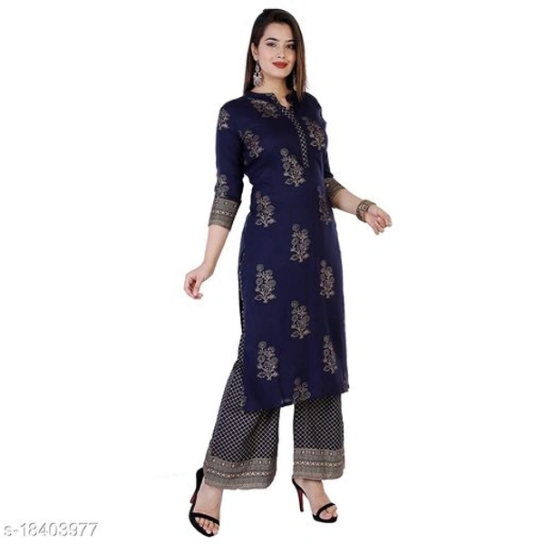 Women Rayon A-line Printed Long Kurti With Palazzos45 - XXL