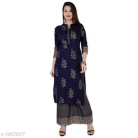 Women Rayon A-line Printed Long Kurti With Palazzos45 - XXL