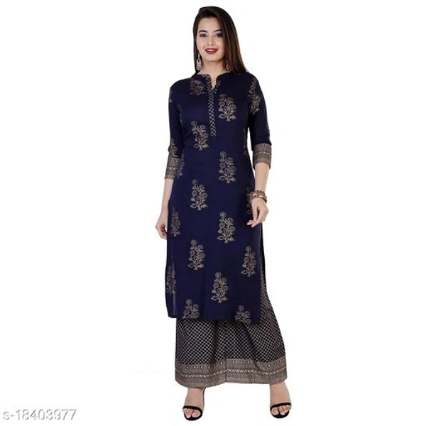 Women Rayon A-line Printed Long Kurti With Palazzos45 - XXL