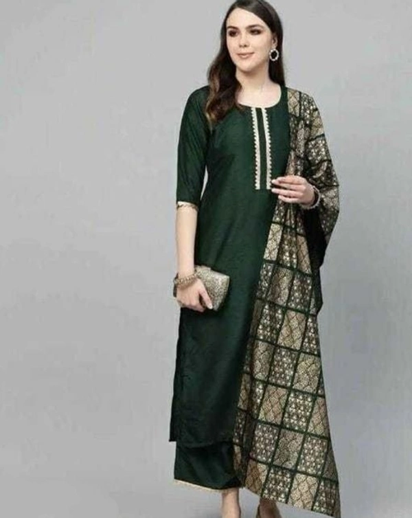Women Rayon A-line Solid Long Kurti With Palazzos - L