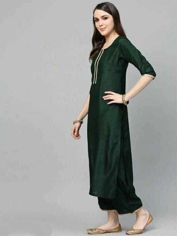 Women Rayon A-line Solid Long Kurti With Palazzos - L