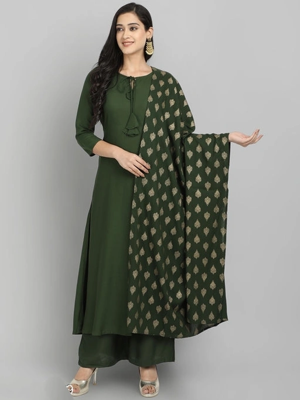Women Rayon A-line Solid Long Kurti With Palazzos3 - XL