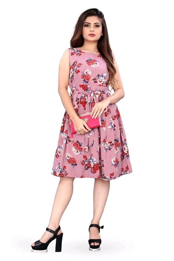 Women's Printed White Crepe Dress 1 - XL