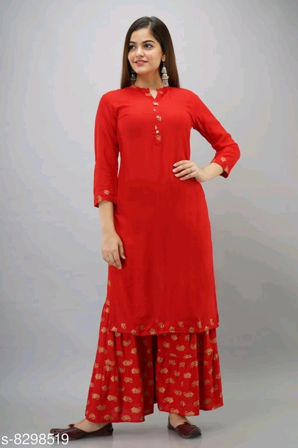 Women's Solid Rayon Slub Kurta with Sharara - XXL