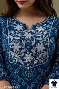 womens embroidery long partywear kurta - L