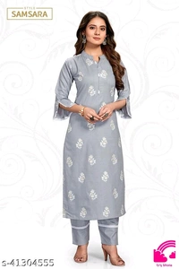 Style Samsara Women's Grey Block Print Kurta Set  - S