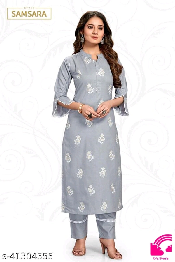 Style Samsara Women's Grey Block Print Kurta Set  - S
