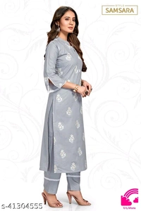 Style Samsara Women's Grey Block Print Kurta Set  - S