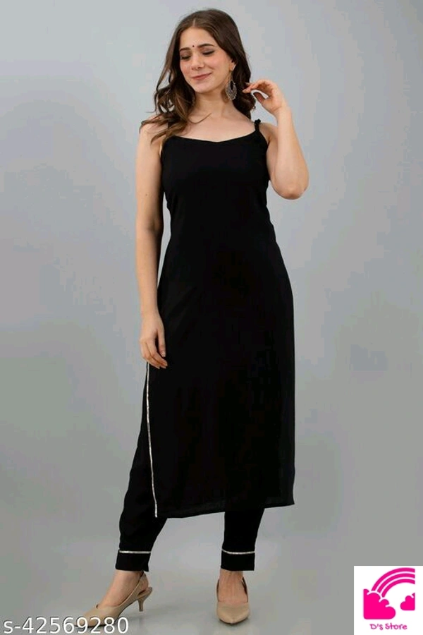 Attractive Black Women Kurti Pant Set Of Rayon  - XS
