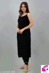 Attractive Black Women Kurti Pant Set Of Rayon  - XS