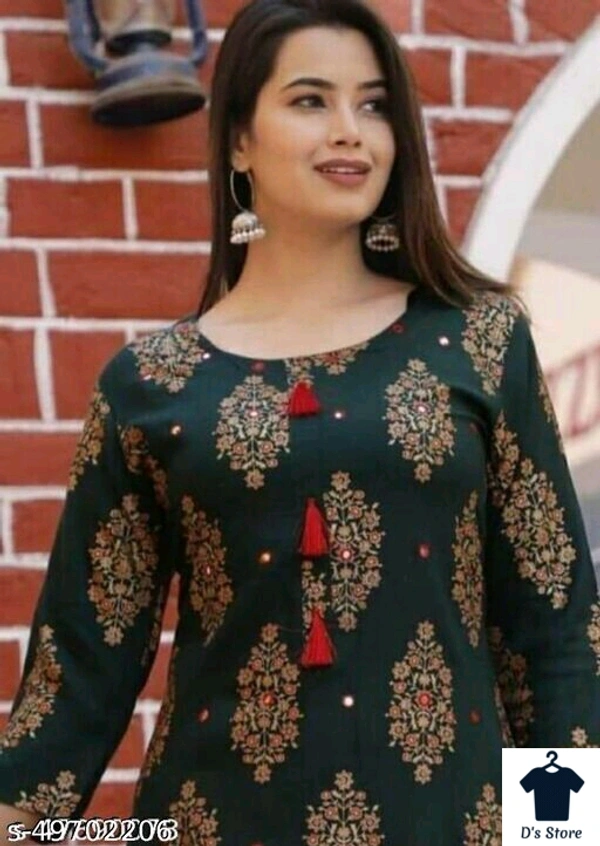 Aagam Fabulous Women Kurta SetsKurta Fabric: RayonBottomwear Fabric: RayonFabric: No DupattaSet Type: Kurta With BottomwearBottom Type: PalazzosSizes:S, XL, L, M, XXLWomen's Beautiful Stylish New Gold Print Kurta with Palazzo  - XXL