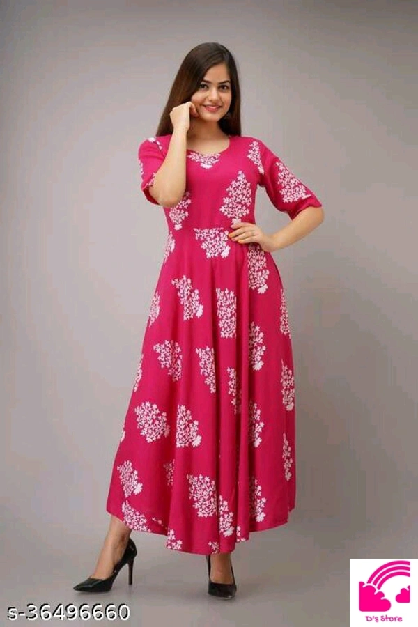 Printed Anarkali Kurti For Women Ethnic Wears Rayon  - Free size 