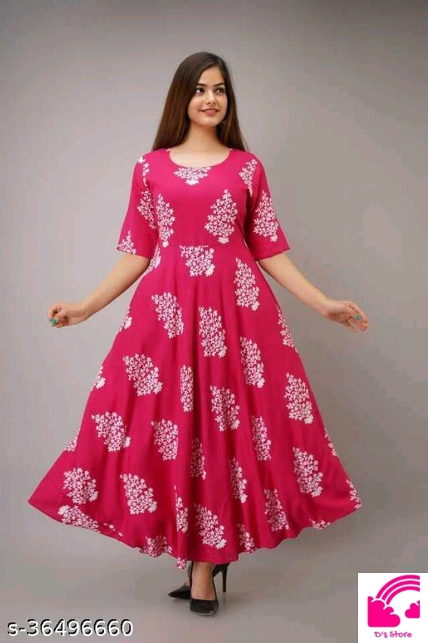 Printed Anarkali Kurti For Women Ethnic Wears Rayon  - Free size 