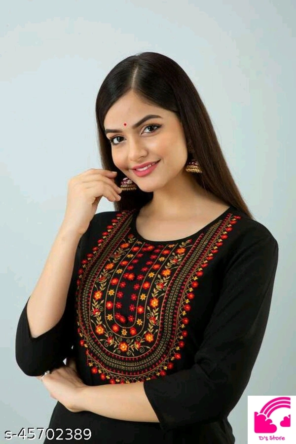 Straight Embroided Kruta For Women  - L