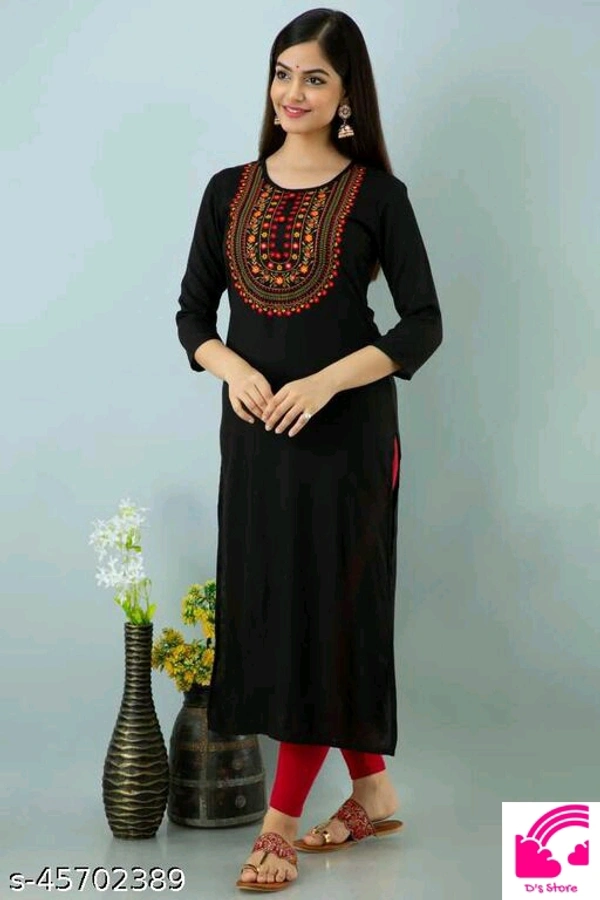 Straight Embroided Kruta For Women  - L