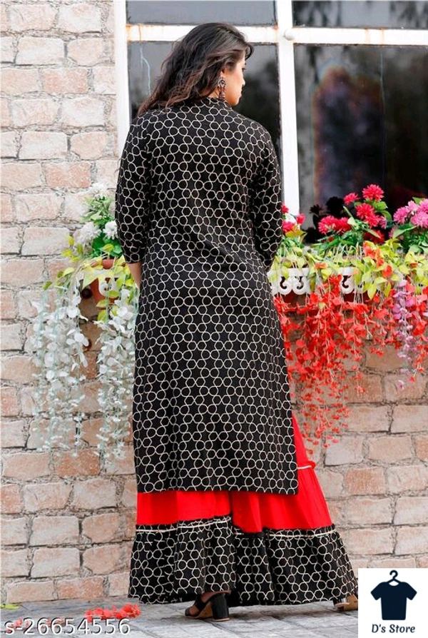 Women's Printed Rayon Kurta Sharara Set - M