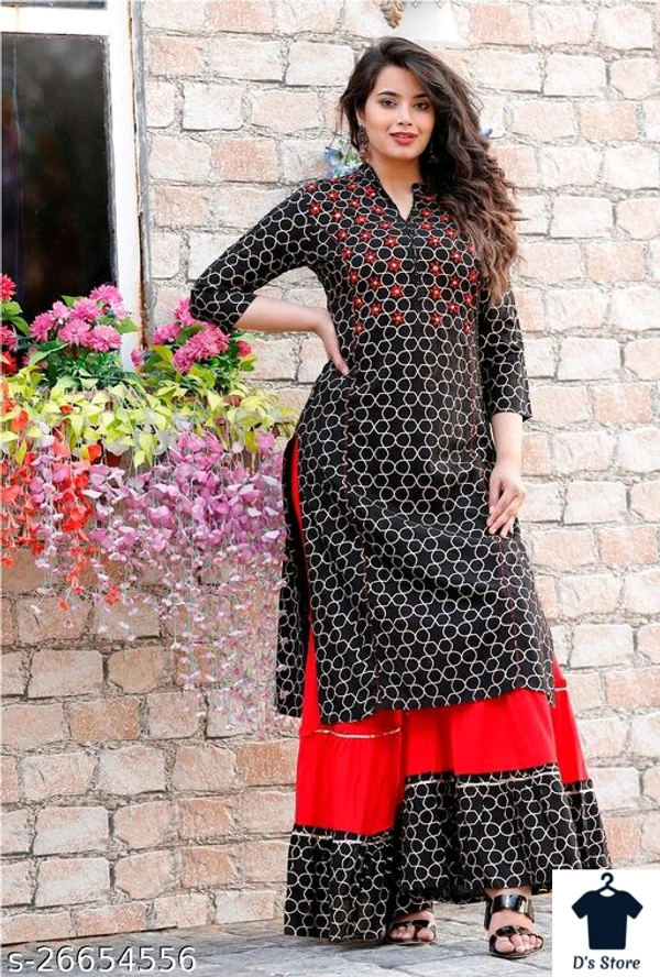 Women's Printed Rayon Kurta Sharara Set - XL