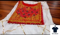 Bandhani Printed Straight Kurta With hand Work on Neck with White Sharara - M