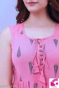 Pink Golden Leaf Kurtis - L