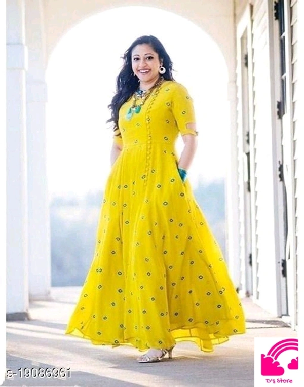 Women Rayon Anarkali Printed Yellow Kurtis  - XXXL