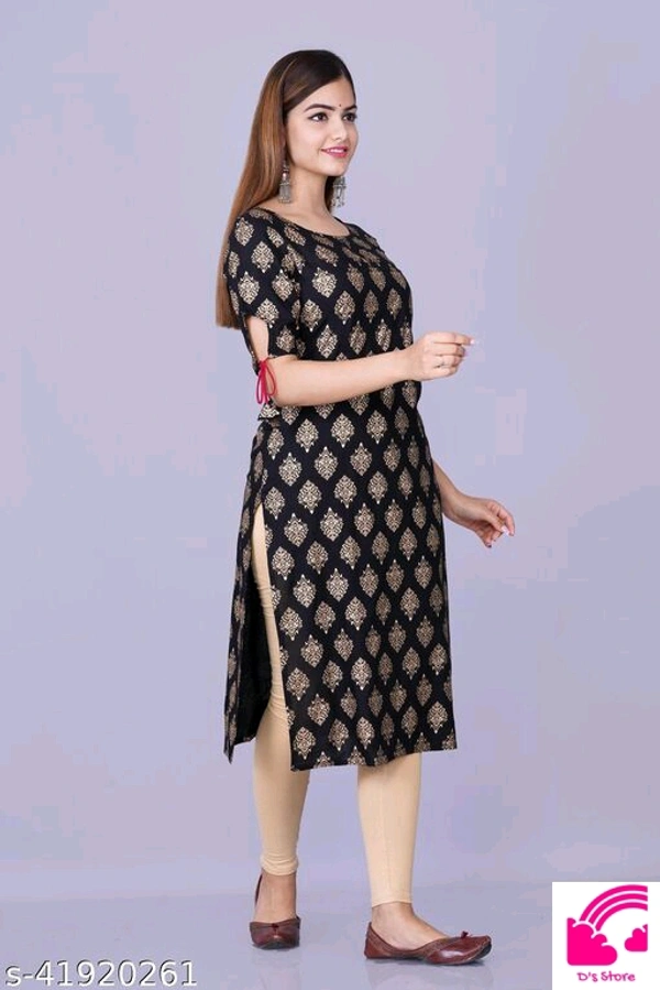 Women Rayon Gold Printed Long Rayon Kurta  - XL