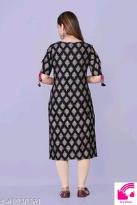 Women Rayon Gold Printed Long Rayon Kurta  - XL