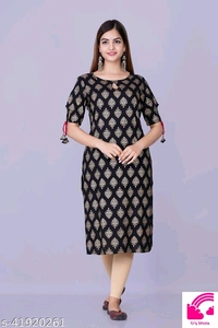 Women Rayon Gold Printed Long Rayon Kurta  - XL