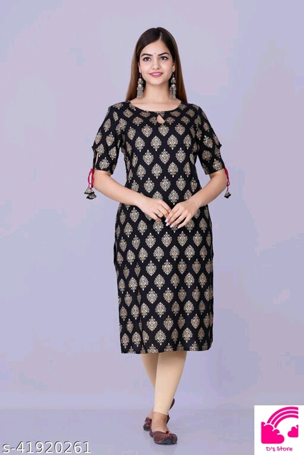 Women Rayon Gold Printed Long Rayon Kurta  - XL