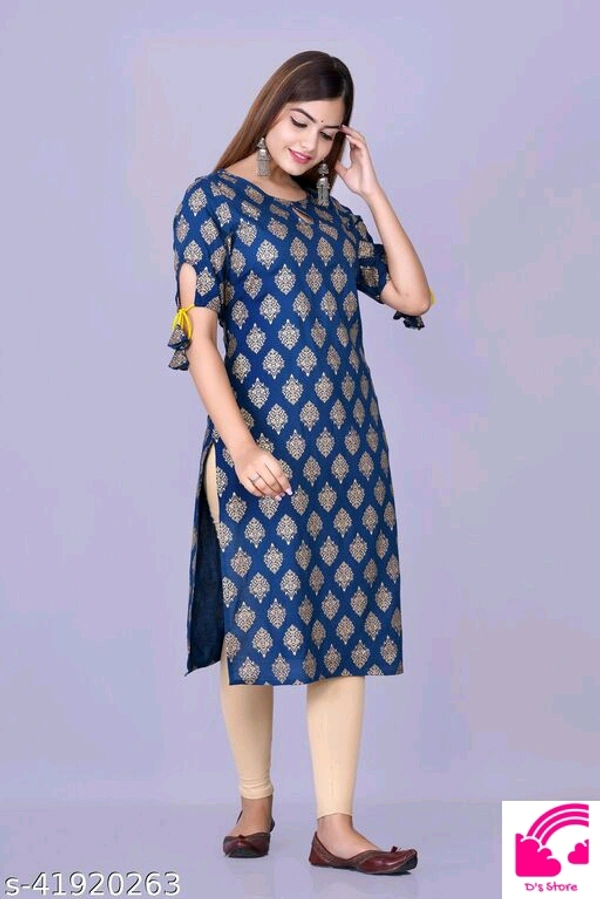 Women Rayon Gold Printed Long Rayon Kurta  - S