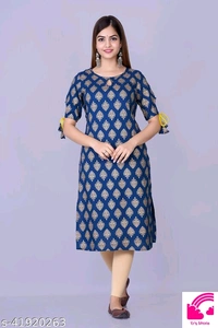 Women Rayon Gold Printed Long Rayon Kurta  - S