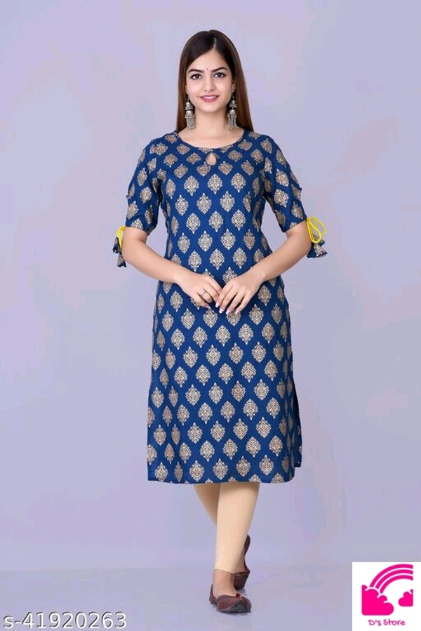 Women Rayon Gold Printed Long Rayon Kurta  - S