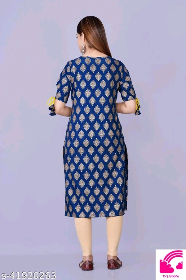 Women Rayon Gold Printed Long Rayon Kurta  - S