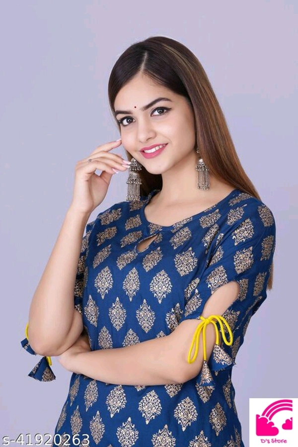 Women Rayon Gold Printed Long Rayon Kurta  - S