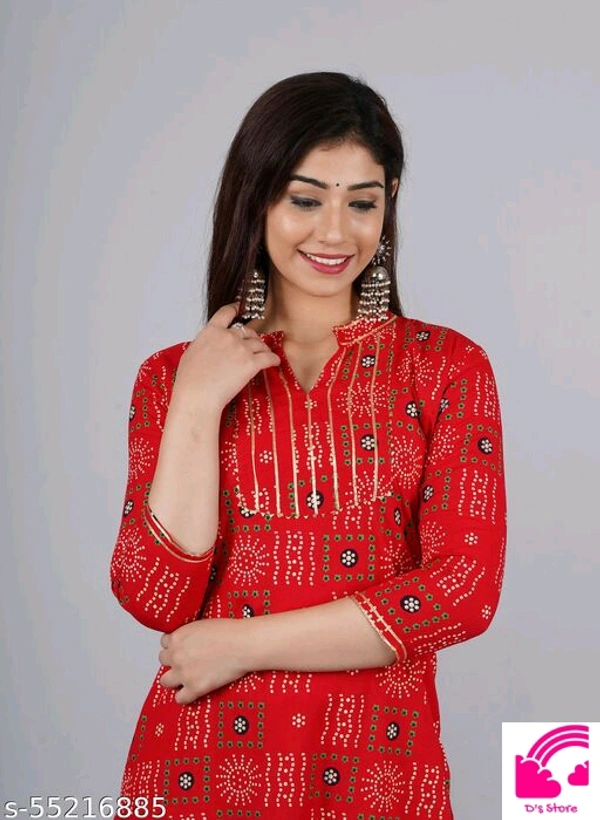 Chaukas Red Bandhej Plus Size Kurtis  - M