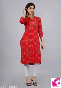 Chaukas Red Bandhej Plus Size Kurtis  - M