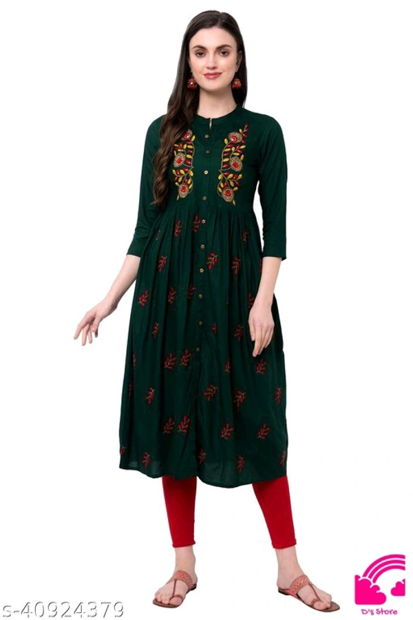 Women Embroidered Rayon Flared Kurta  - M