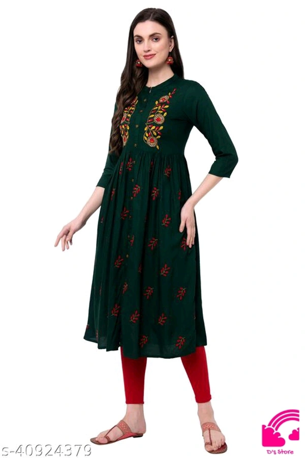 Women Embroidered Rayon Flared Kurta  - M